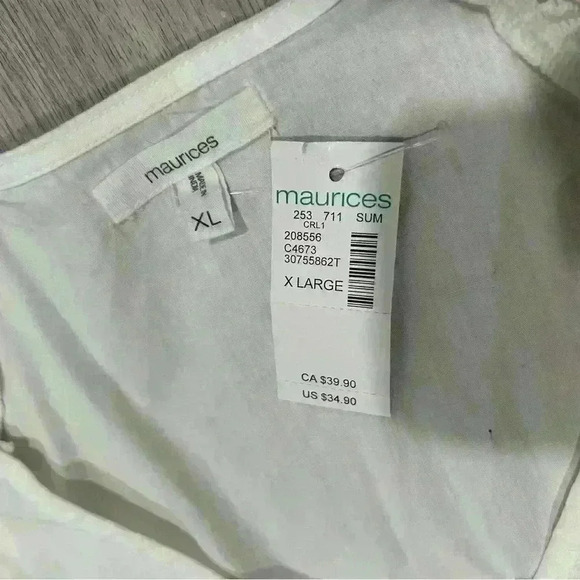 NWT Maurice’s Short Sleeve Eyelet Wrap Blouse Ivory Smocked Waist Cotton Size XL - Picture 2 of 9